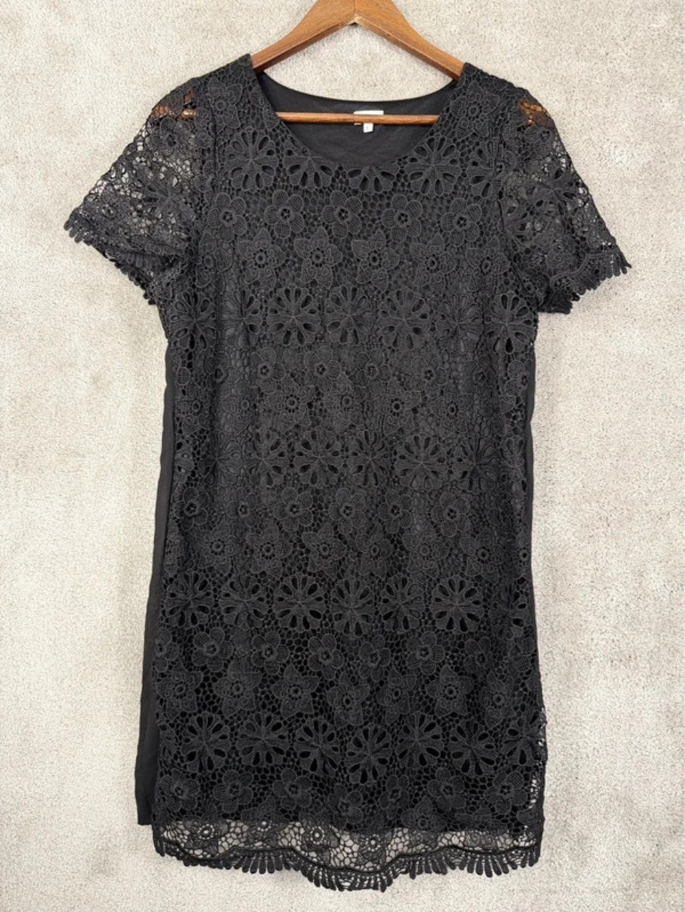B_envied Black Floral Lace Short Sleeve Sheath Dress Size L